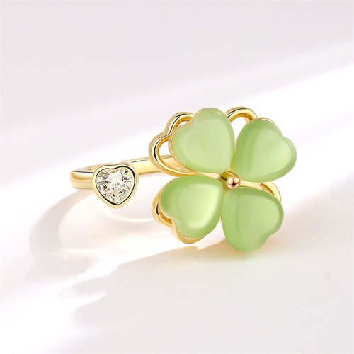 Cat's Eye Four Leaf Clover Zircon Ring