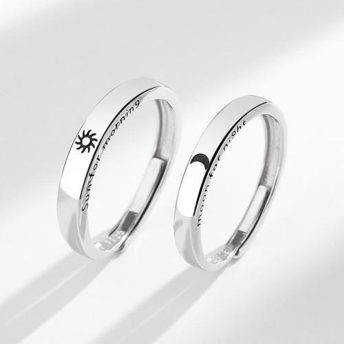 925 Silver Sun Moon Protection Couple Ring