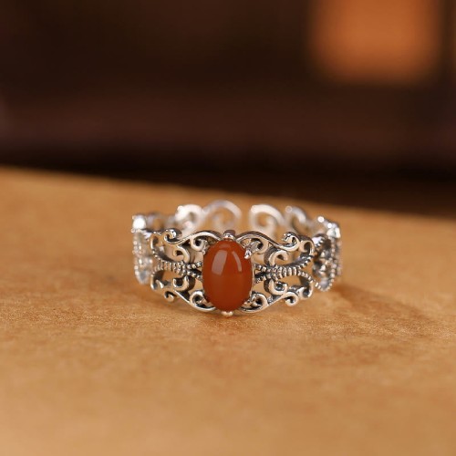 925 Silver Vintage Red Agate Calm Ring 925 Silver Vintage Red Agate Calm Ring