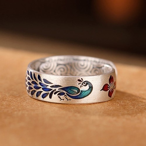 999 Silver Peacock Lotus Fortune Ring