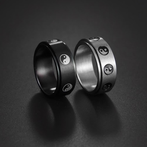 Yin Yang Titanium Steel Rotatable Ring