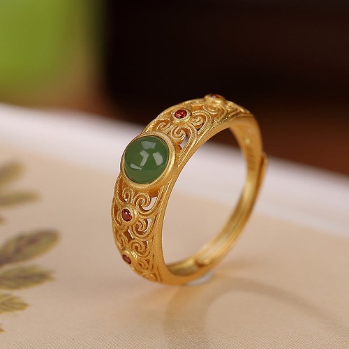 925 Silver Hetian Cyan Jade Harmony Ring