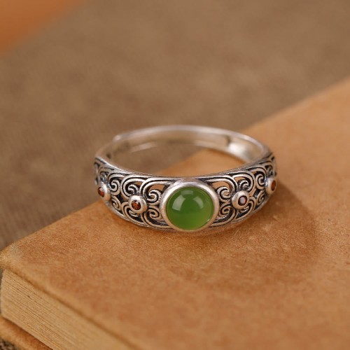 925 Silver Hetian Cyan Jade Harmony Ring