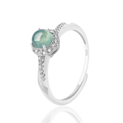 925 Sterling Silver Round Jade Luck Adjustable Ring