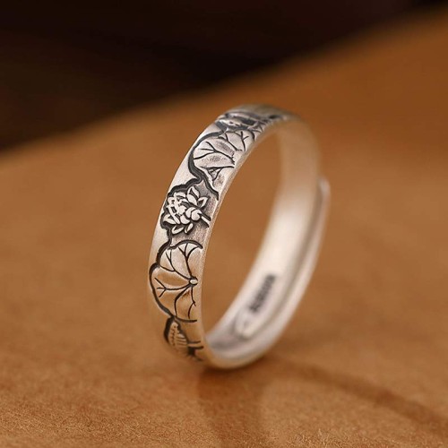 999 Sterling Silver Lotus Peony Enlightenment Ring