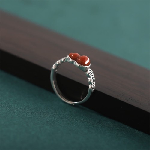 925 Silver Red Agate Gourd Coin Self-acceptance Ring 925 Silver Red Agate Gourd Coin Self-acceptance Ring