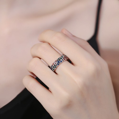 Colorful Plum Blossom Copper Healing Adjustable Ring Colorful Plum Blossom Copper Healing Adjustable Ring