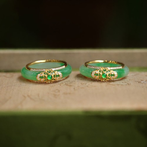 18K Gold Plated Green Chalcedony Strength Ring