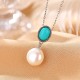 925 Sterling Silver Pearl Turquoise Healing Necklace Set