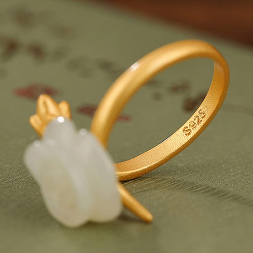 925 Sterling Silver Gold Rose Hetian Jade Happiness Ring 925 Sterling Silver Gold Rose Hetian Jade Happiness Ring
