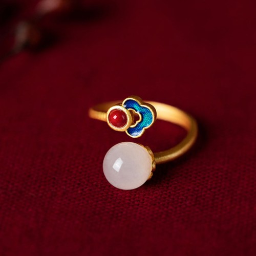 White Jade Auspicious Cloud Luck Ring