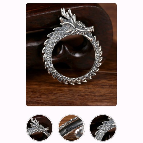 925 Silver Vintage Dragon Protection Ring
