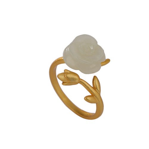 925 Sterling Silver Gold Rose Hetian Jade Happiness Ring 925 Sterling Silver Gold Rose Hetian Jade Happiness Ring