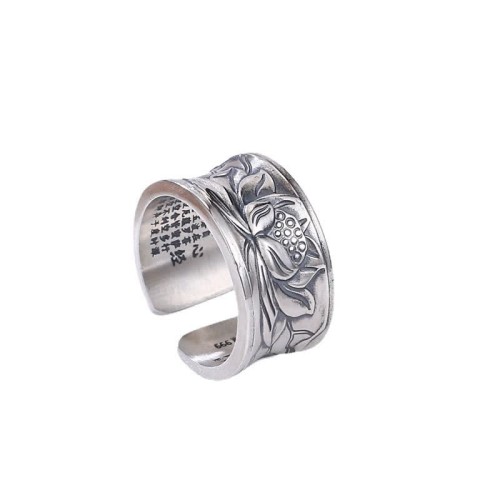 999 Silver Lotus Heart Sutra Protection Ring