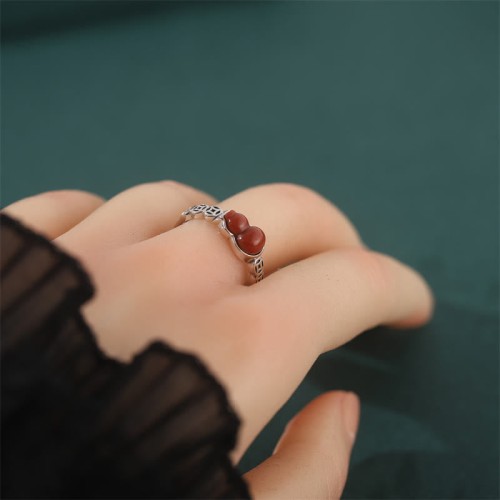 925 Silver Red Agate Gourd Coin Self-acceptance Ring 925 Silver Red Agate Gourd Coin Self-acceptance Ring