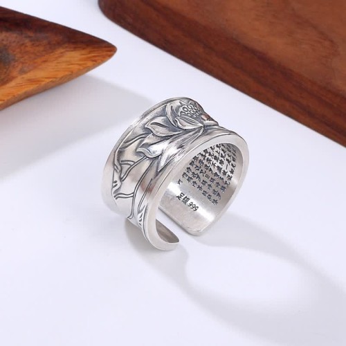 999 Silver Lotus Heart Sutra Protection Ring