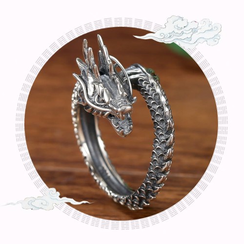 925 Silver Vintage Dragon Protection Ring