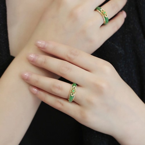18K Gold Plated Green Chalcedony Strength Ring
