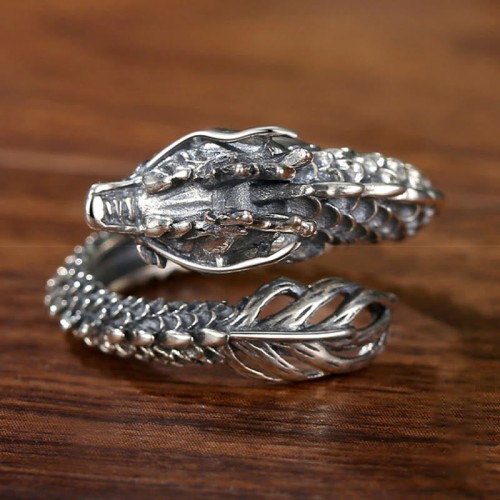 925 Silver Vintage Dragon Protection Ring
