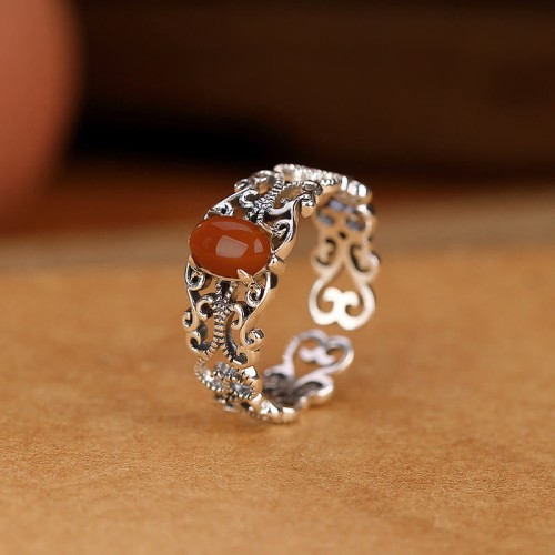 925 Silver Vintage Red Agate Calm Ring 925 Silver Vintage Red Agate Calm Ring