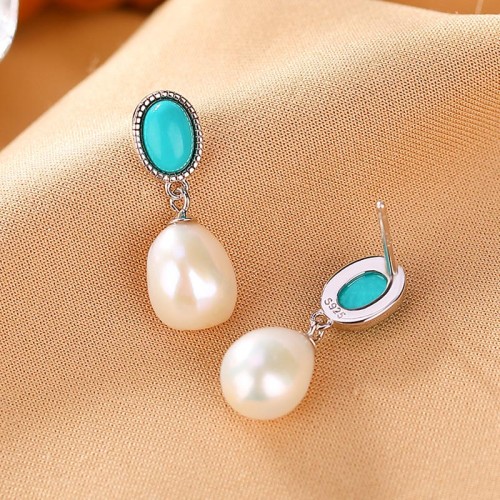 925 Sterling Silver Pearl Turquoise Healing Necklace Set