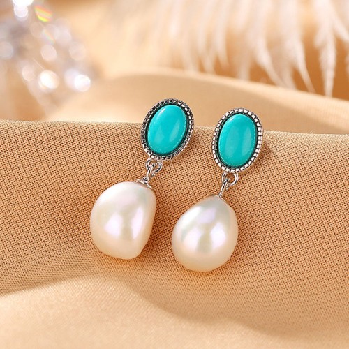 925 Sterling Silver Pearl Turquoise Healing Necklace Set