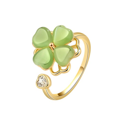 Cat's Eye Four Leaf Clover Zircon Ring