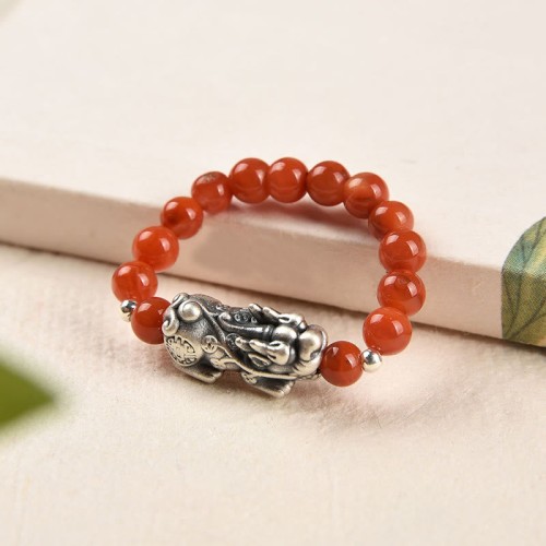 925 Silver Garnet, Moonstone, & PiXiu Wealth Ring 925 Silver Garnet, Moonstone, & PiXiu Wealth Ring