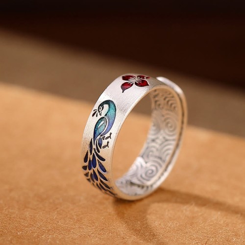 999 Silver Peacock Lotus Fortune Ring